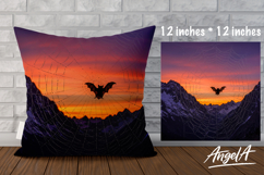 Fantasy Pillow case sublimation, bat in spider web, mountain Product Image 1