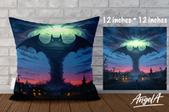 Halloween Pillow case sublimation, fantasy bat tornado Product Image 1