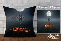 Halloween Pillow case sublimation, flying bat, pumpkin Product Image 1