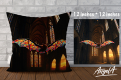 Halloween Pillow case sublimation, flying bat in castle Product Image 1