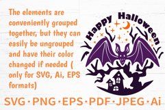 Halloween Bat with Haunted House SVG Fall Round Sign Cut File For Cricut