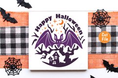 Halloween Bat with Haunted House SVG Fall Round Sign Cut File For Poster