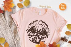 Halloween Bat with Haunted House SVG Fall Round Sign Cut File For T-Shirt