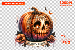 beauty fades skull png, halloween skull pumpkin clipart, creepy halloween sublimation design, spooky skull pumpkin illustration, halloween skull graphics, skull pumpkin sublimation, scary halloween clipart, skull pumpkin design, halloween png for cricut, 