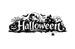Halloween Black and White Typography Horizontal Design Product Image 1