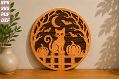 Halloween Black Cat on Fence Laser Cut SVG Product Image 1