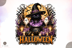 Halloween Black Cat PNG, Witch Cat Pumpkin Ghost Shirt Graph Product Image 1