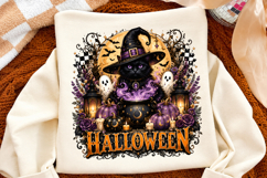 Halloween Black Cat PNG, Witch Cat Pumpkin Ghost Shirt Graph Product Image 2