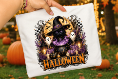 Halloween Black Cat PNG, Witch Cat Pumpkin Ghost Shirt Graph Product Image 3