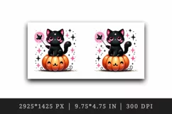 Halloween black cat sitting pumpkin neon pink glowing eyes print 20 oz tumbler skinny mug wrap clipart t-shirt sublimation printable design