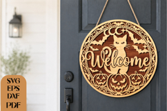 Halloween Black Cat Welcome SVG Laser Cut File Product Image 1