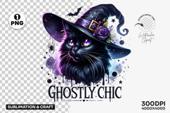ghostly chic png, black cat witch hat clipart, halloween purple rose png, spooky elegant halloween, halloween sublimation design, witch hat purple flower clipart, halloween black cat png, stylish halloween clipart, halloween party design, halloween printa