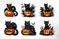 Halloween Black Cats with Pumpkins PNG Product Image 2