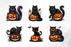 Halloween Black Cats with Pumpkins PNG Product Image 3