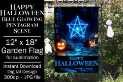 Halloween Garden Flag, Happy Halloween Blue Pentagram, d2 Product Image 1