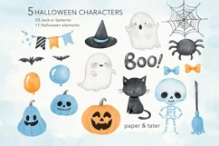 Blue Halloween Watercolor Clipart, Cute Halloween Boy PNG Product Image 3