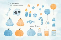 Blue Halloween Watercolor Clipart, Cute Halloween Boy PNG Product Image 4
