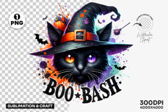 Halloween clipart, Boo Bash PNG, black cat witch hat, Halloween party clipart, spooky season PNG