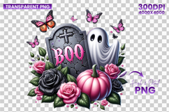 Halloween Pink Ghost Skull Pumpkin Clipart PNG Sublimation Product Image 2