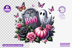 Halloween Pink Ghost Skull Pumpkin Clipart PNG Sublimation Product Image 1