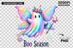 halloween boo season rainbow ghost png, rainbow halloween ghost clipart, kawaii rainbow ghost design, boo season ghost printable, colorful halloween ghost sublimation, halloween rainbow ghost artwork, pastel rainbow ghost décor, boo season halloween desig