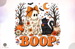 Halloween Boop Ghost Cat PNG,Spooky Season Png Product Image 1