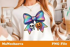 Coquette Halloween Bow T Shirt Design Skull &amp; Pumpkin Clipar Product Image 1