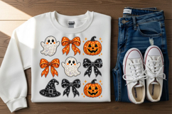 Halloween Bow Ghost Pumpkin Bling PNG Product Image 3
