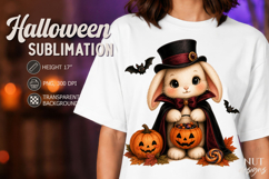 Cute Vampire Bunny Halloween clipart pumpkin kawaii rabbit Product Image 1