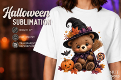 Witch Bear Halloween clipart Baby bear with broom Product Image 1
