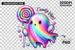 halloween candy lollipop ghost png, cute halloween ghost clipart, kawaii ghost with candy design, halloween ghost lollipop printable, halloween ghost sublimation png, spooky cute ghost illustration, halloween candy ghost clipart, ghost with lollipop hallo