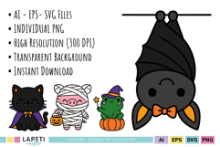 Cute Halloween PNG illustrations for handmade greeting cards.