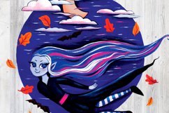 halloween cartoon vampire girl watercolor illustration