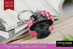 Halloween Cat Keychain PNG - Witch Hat Keychain Sublimation Product Image 1