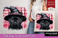 Halloween Cat Tote Bag - Witch Hat Tote Bag PNG Sublimation Product Image 1