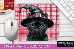 Halloween Cat Mouse Pad Sublimation - Witch Hat Mousepad PNG Product Image 1