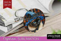 Halloween Cat Keychain PNG - Witch Hat Keychain Sublimation Product Image 1