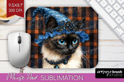 Halloween Cat Mouse Pad Sublimation - Witch Hat Mousepad PNG Product Image 1