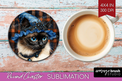 Halloween Cat Round Coaster - Witch Hat Coaster PNG Product Image 1