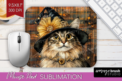 Halloween Cat Mouse Pad Sublimation - Witch Hat Mousepad PNG Product Image 1
