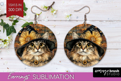 Halloween Cat Round Earrings - Witch Hat PNG Sublimation Product Image 1