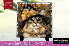 Halloween Cat Slate PNG - Witch Hat Square Slate Sublimation Product Image 1