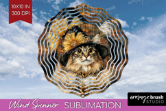 Halloween Cat Wind Spinner Sublimation PNG - Witch Hat Round Product Image 1