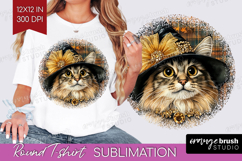 Halloween Cat Round Tshirt Background - Witch Hat PNG Product Image 1