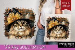 Halloween Cat Tote Bag - Witch Hat Tote Bag PNG Sublimation Product Image 1