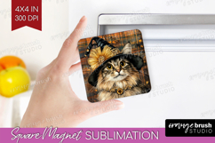 Halloween Cat Magnet Sublimation - Witch Hat Square Magnet Product Image 1