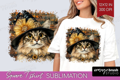 Halloween Cat Square Tshirt Background - Witch Hat PNG Product Image 1