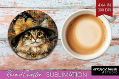 Halloween Cat Round Coaster - Witch Hat Coaster PNG Product Image 1