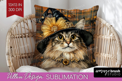 Halloween Cat Pillow Sublimation - Witch Hat Pillow Cover Product Image 1