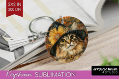 Halloween Cat Keychain PNG - Witch Hat Keychain Sublimation Product Image 1